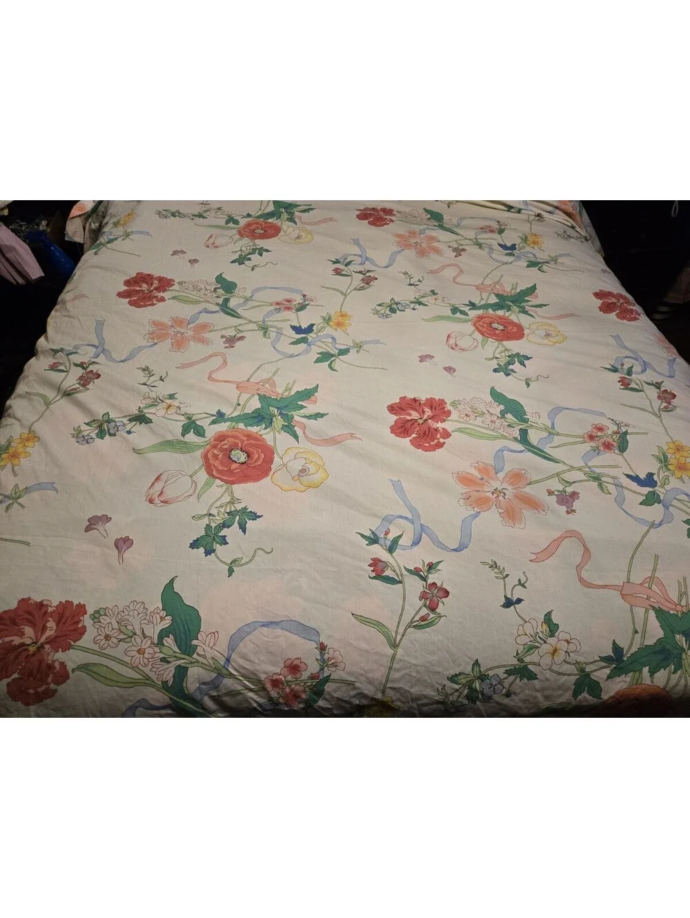 Vintage Springmaid Wondercale Queen Flat Sheet and Pillowcase flower ribbon